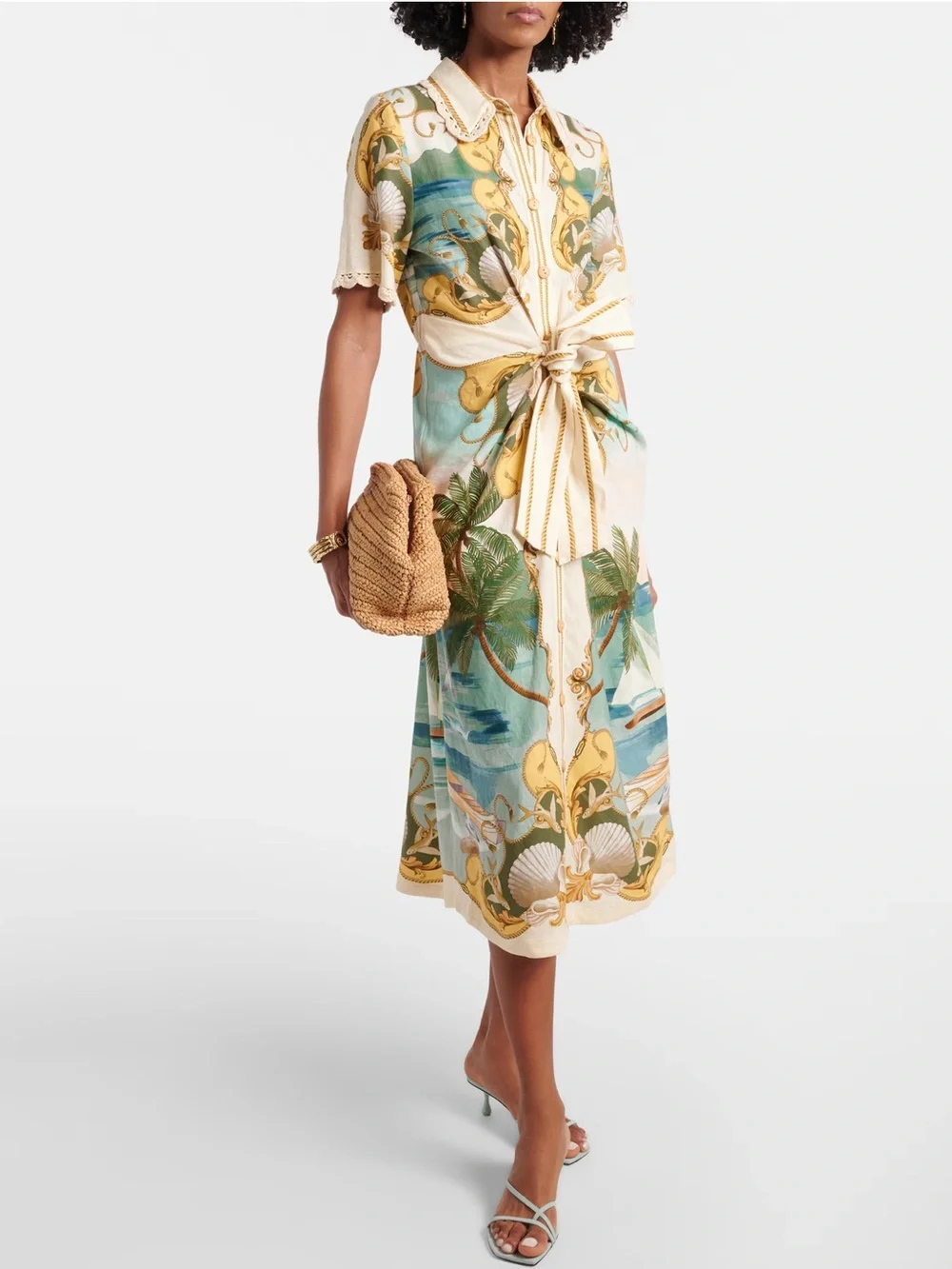 Farm Rio Royal Sea Gathered-Waist Midi Dress - Sz L - Picture 5 of 12